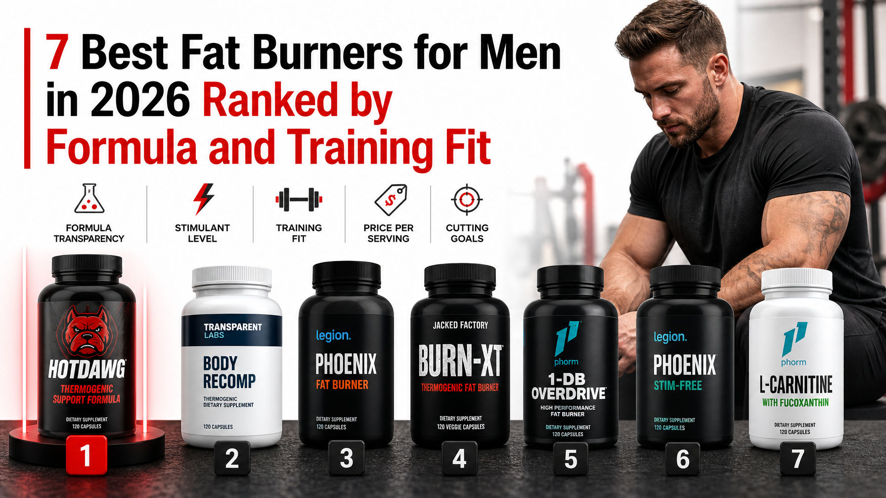 7 Best Fat Burners for Men in 2026 ranked by formula and training fit, showcasing top supplements for fat loss.