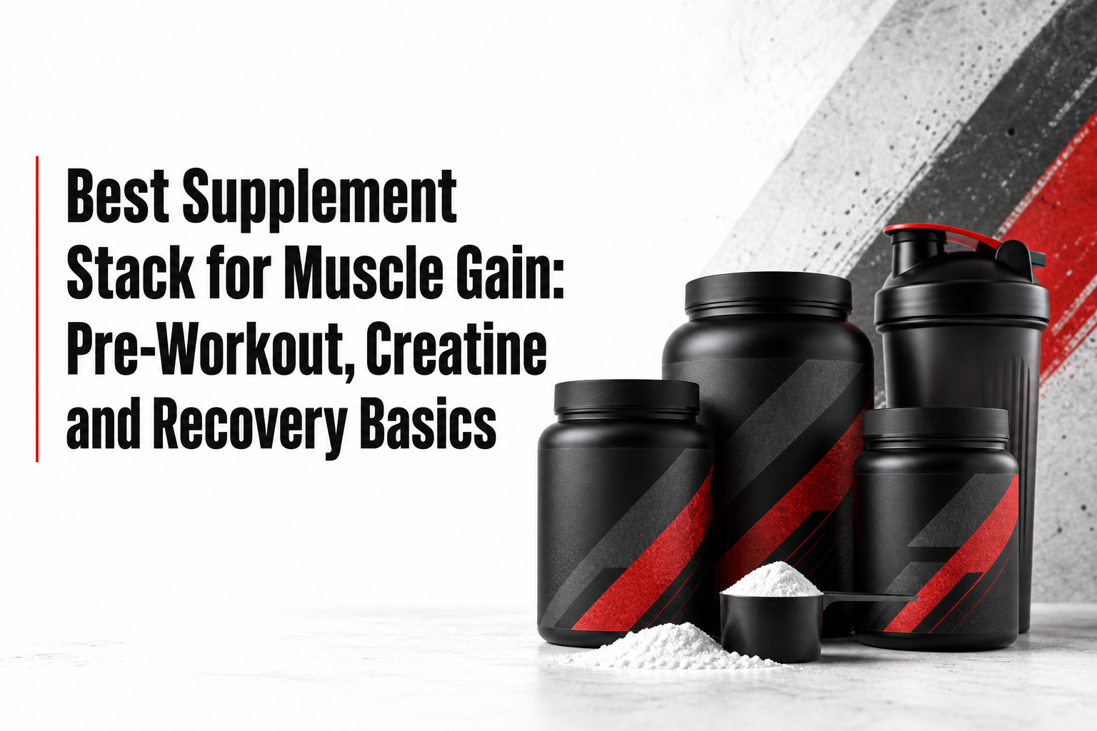 Shock Collar, Bite Down and BuffDawg products arranged for a pre-workout and creatine stack