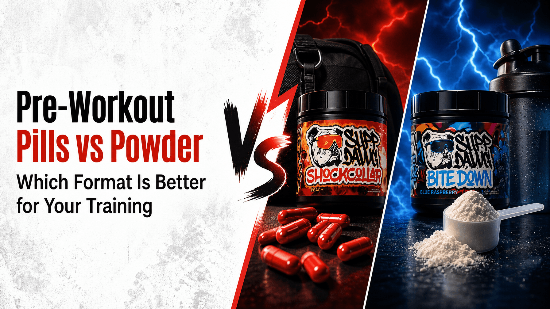 Pre-workout pills vs powder comparison featuring the two formats for effective training.