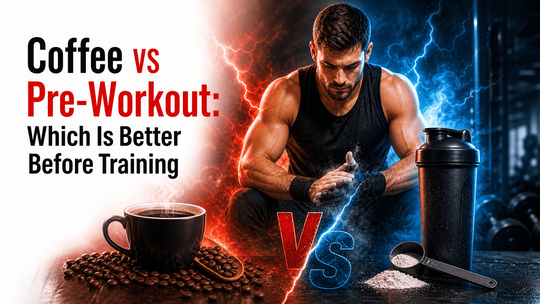 Coffee vs Pre-Workout comparison: visualize the debate on caffeine and training performance.