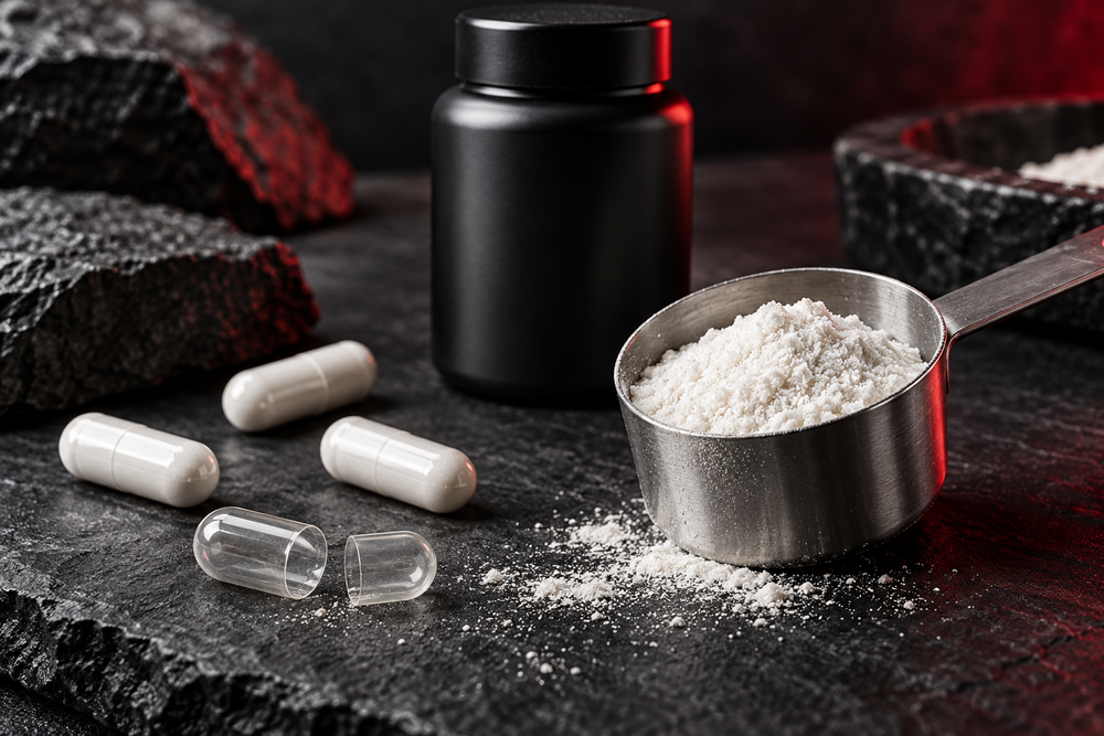 Illustrative capsule shells, white capsules and powder scoop