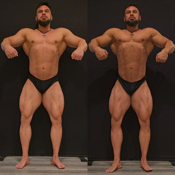 SuppDawg bodybuilding athlete posing during contest preparation