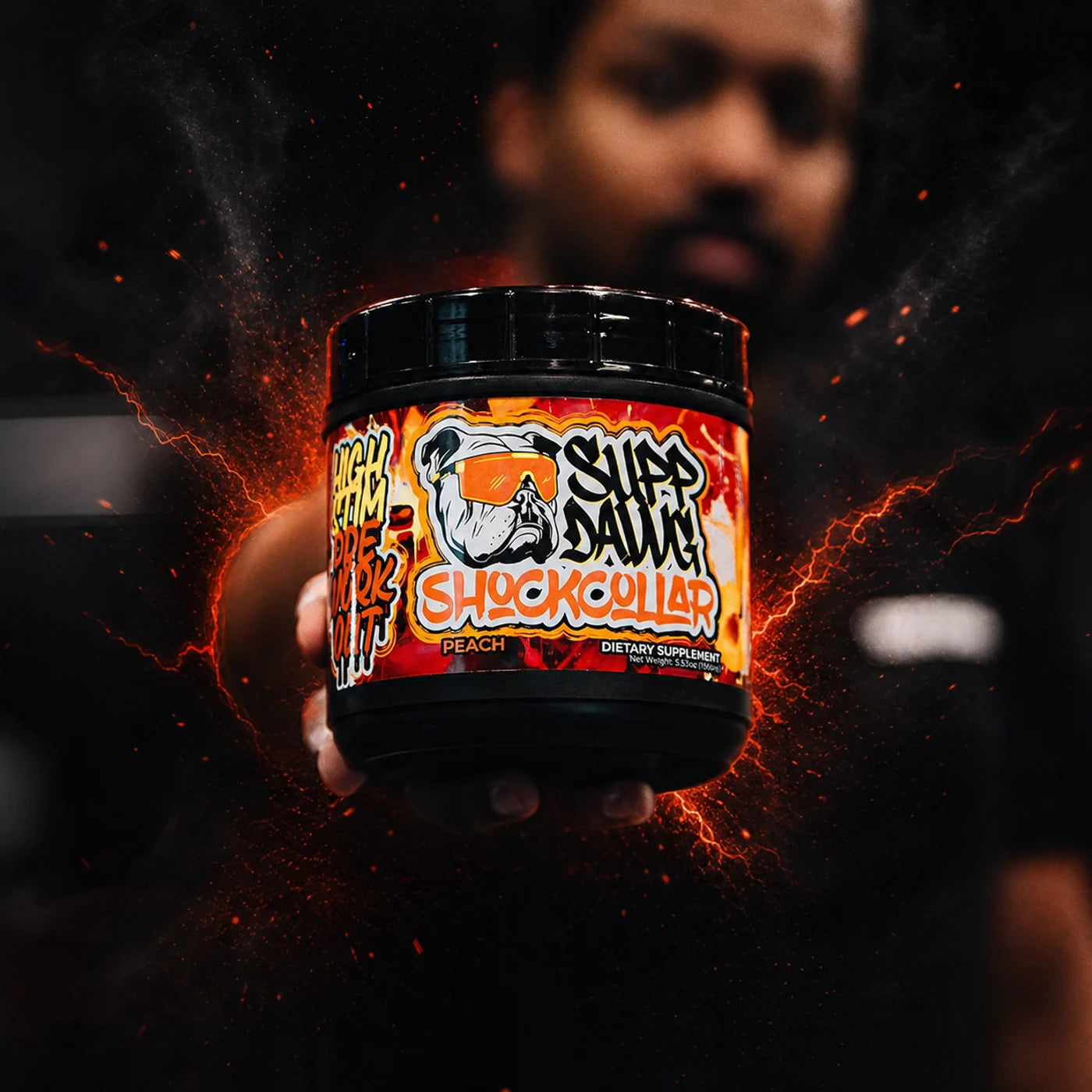 Shock Collar Peach pre-workout athlete campaign