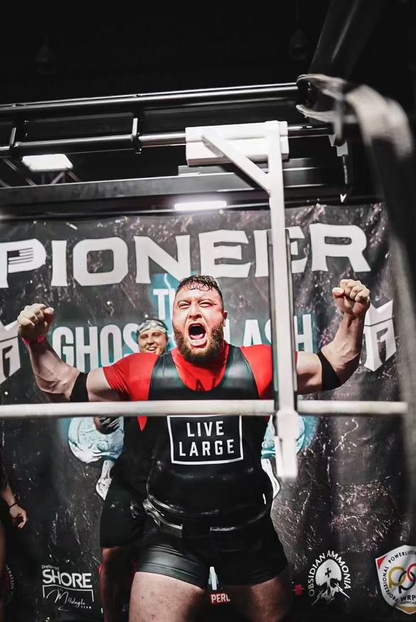 Strength athlete celebrating a successful competition lift