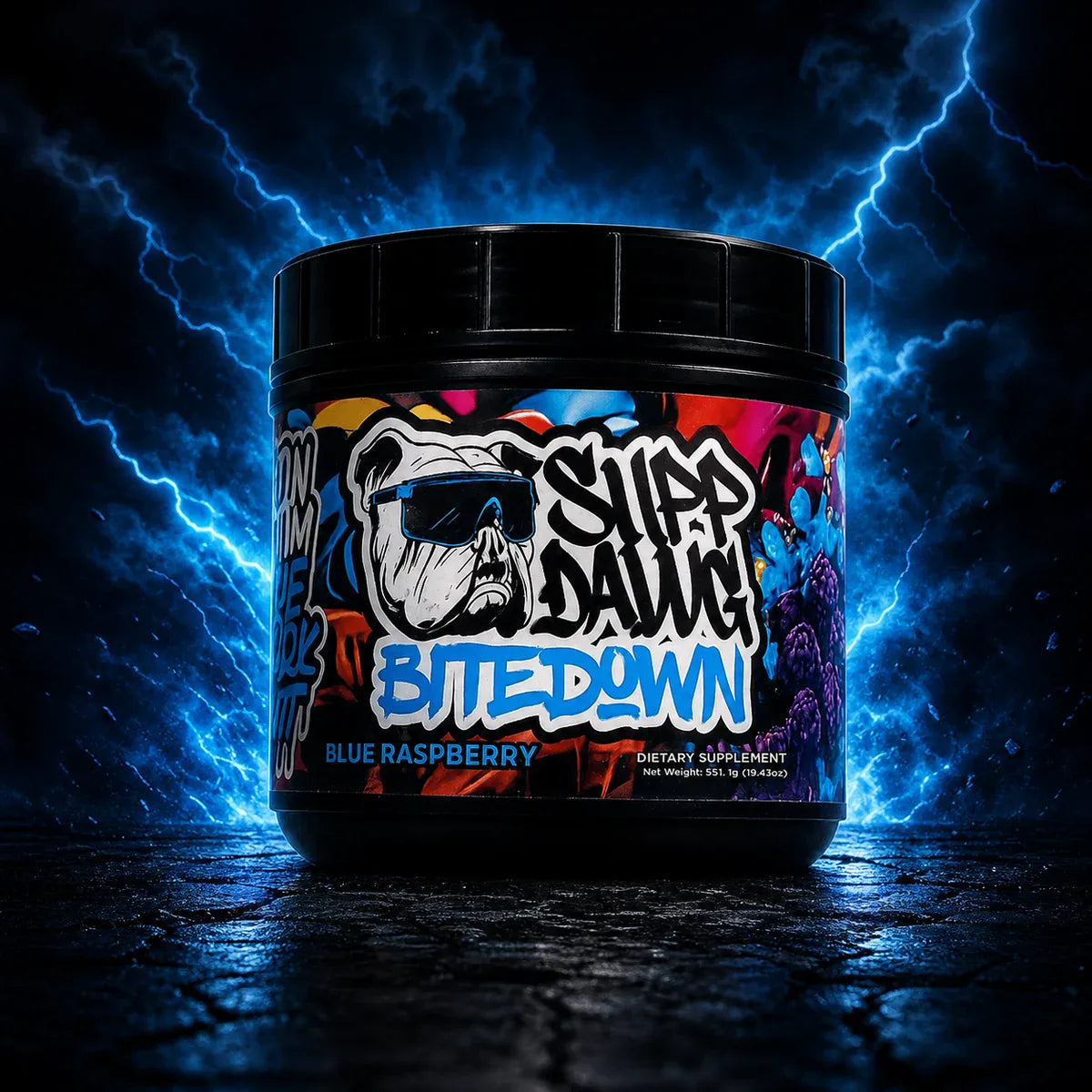 Bite Down Blue Raspberry caffeine-free pre-workout campaign